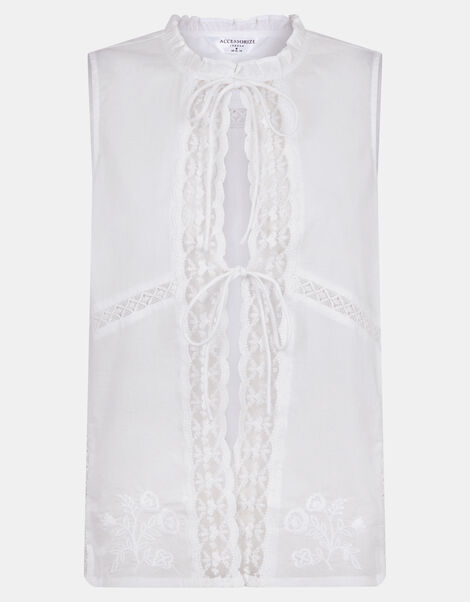 Floral Lace Tie-Front Waistcoat, White (WHITE), large