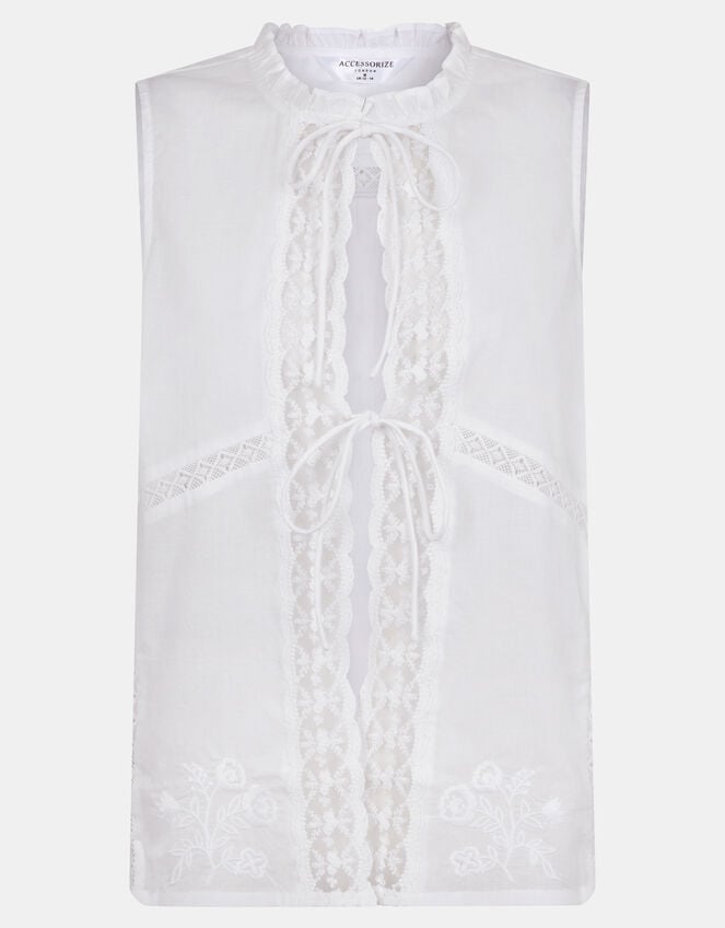 Floral Lace Tie-Front Waistcoat, White (WHITE), large