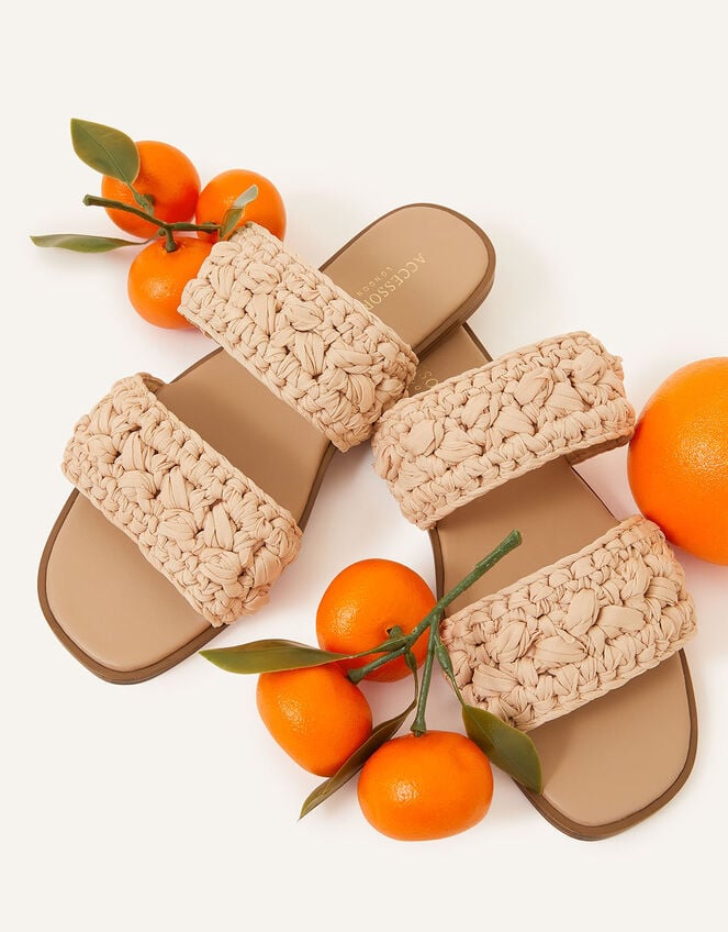 Raffia Macrame Two Strap Mules, Natural (NATURAL), large