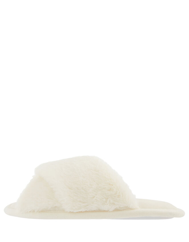 Fluffy Peep-Toe Slipper Sliders, Cream (CREAM), large
