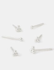 3-Pack Sterling Silver Ball Stud Earrings, , large