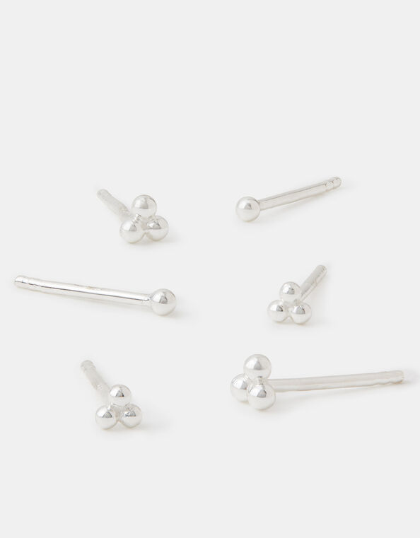 3-Pack Sterling Silver Ball Stud Earrings, , large