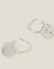 Coin Hoop Drop Earrings Silver, , large