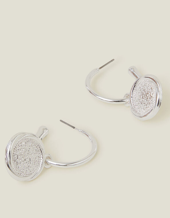 Coin Hoop Drop Earrings Silver, , large