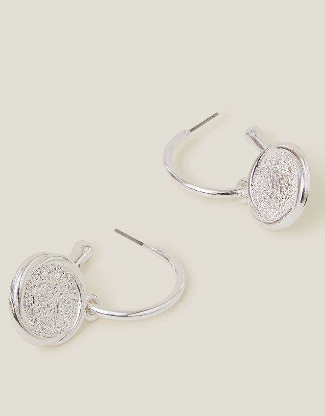 Coin Hoop Drop Earrings Silver, , large