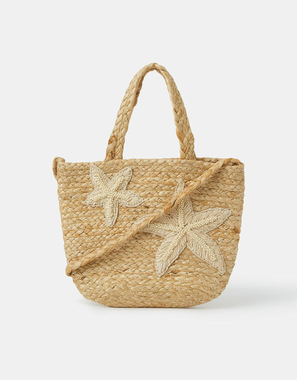 Embroidered Starfish Jute Tote Bag, , large