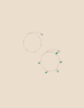 Stone Charm Anklets Set of Two, , large