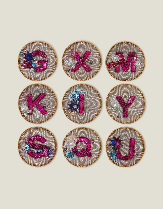 Round Initial Beaded Coaster, Multi (BRIGHTS MULTI), large