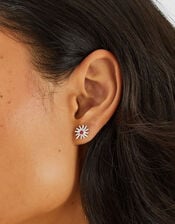 Sterling Silver-Plated Sun Quartz Stud Earrings, , large