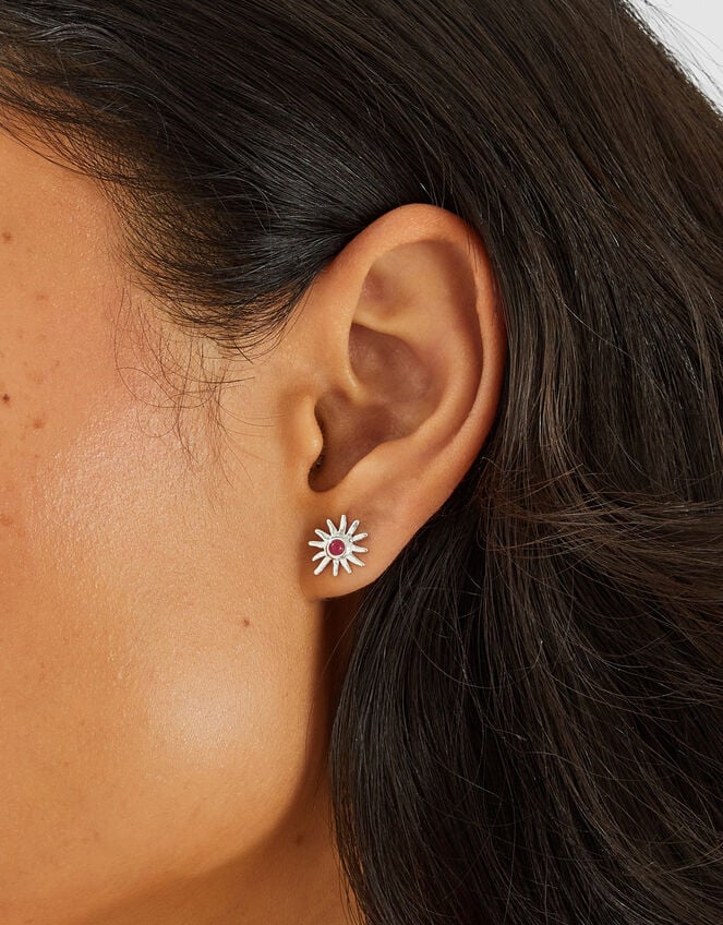 Sterling Silver-Plated Sun Quartz Stud Earrings, , large