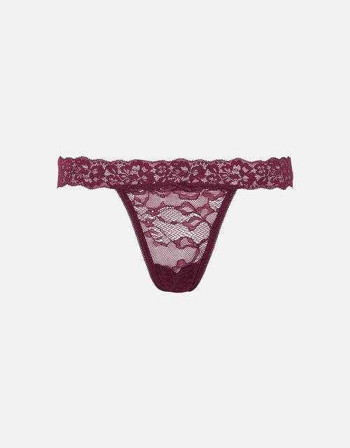 Floral Lace Brazilian Knickers, Red (BURGUNDY), large