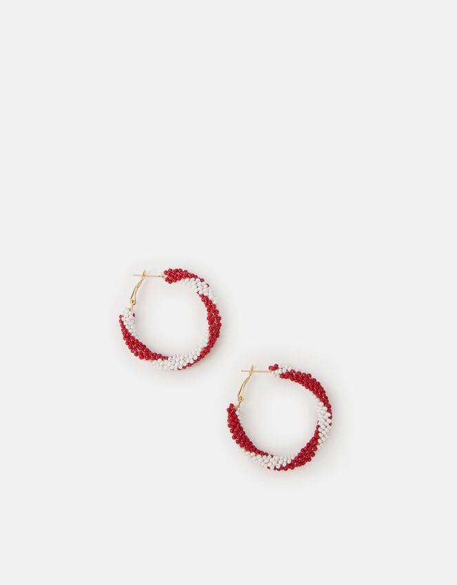 Beaded Candy Cane Hoop Earrings, , large