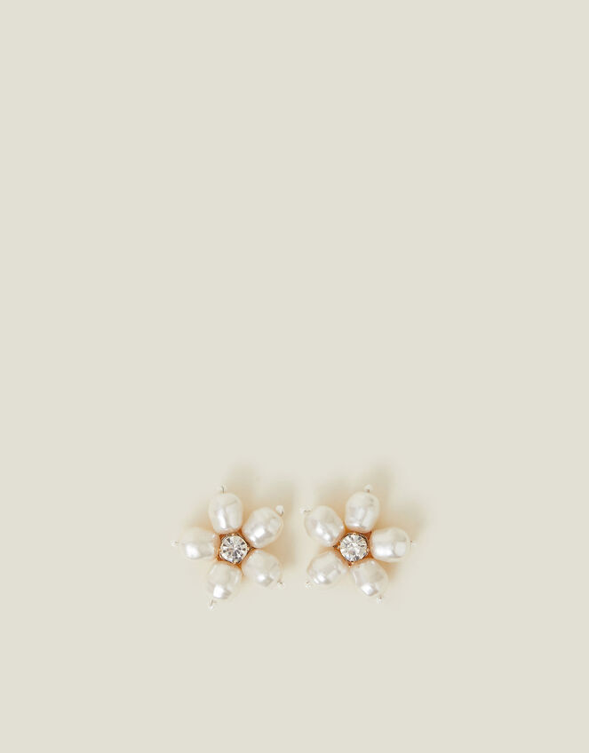 Pearl Flower Stud Earrings, , large