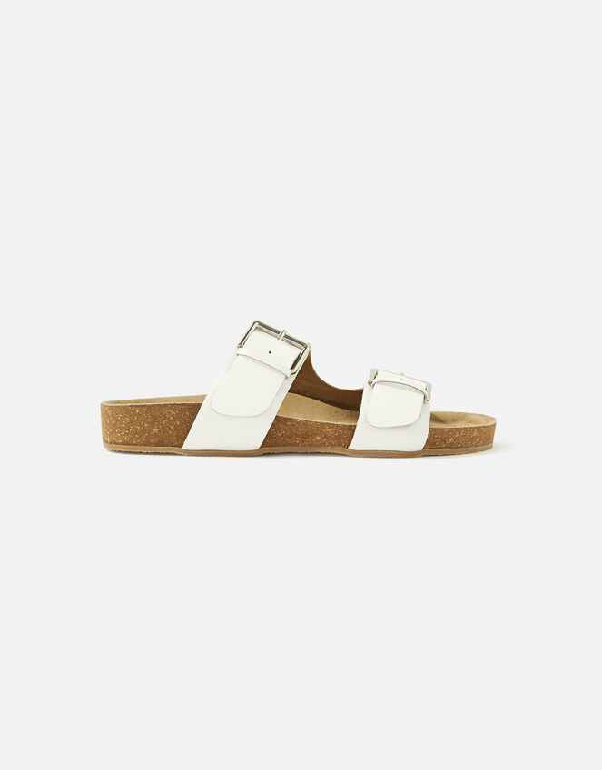 Buckle Footbed Sandals, White (WHITE), large