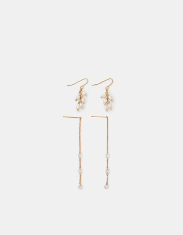 2-Pack Pearl Diamanté Drop Earrings, , large
