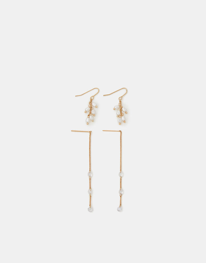 2-Pack Pearl Diamanté Drop Earrings, , large