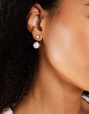 Pearl Double Stud Drop Earrings, , large