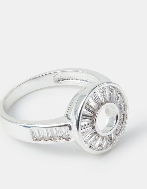 Sterling Silver-Plated Sparkle Circle Ring, Silver (ST SILVER), large