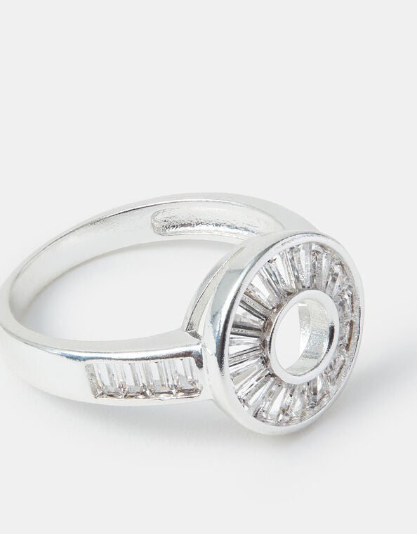 Sterling Silver-Plated Sparkle Circle Ring, Silver (ST SILVER), large