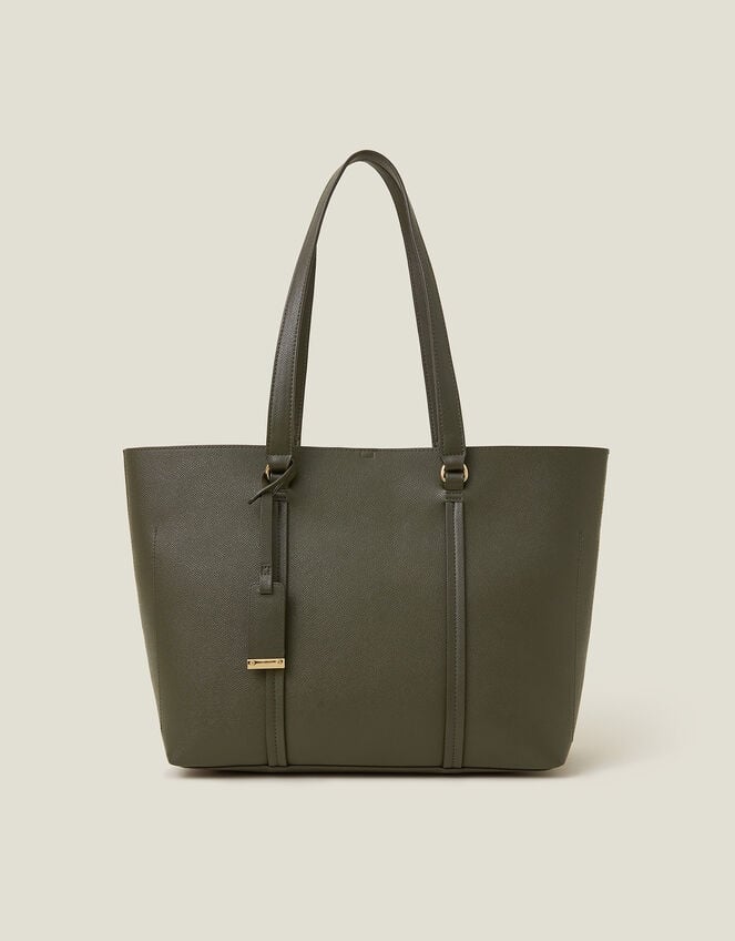 Faux Leather Tote Bag, Green (KHAKI), large