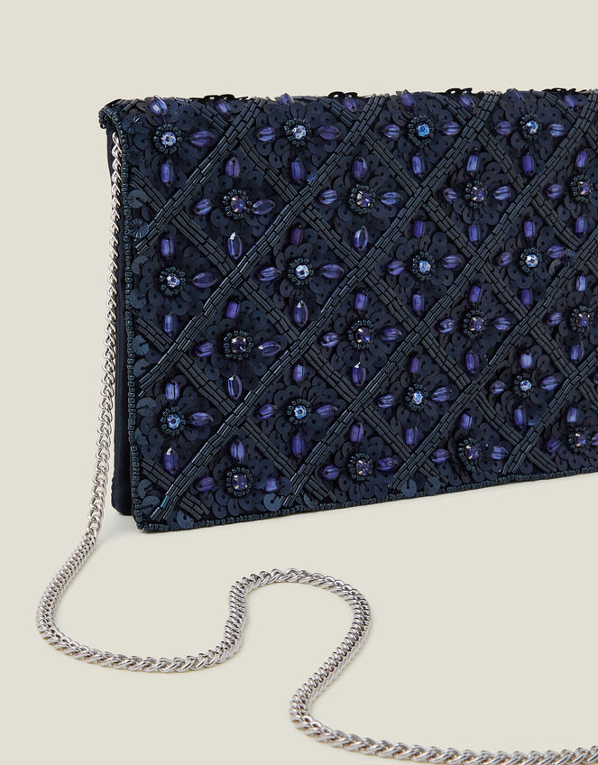 Metallic Embellished Clutch Bag, Blue (NAVY), large