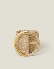 Thick Raffia Buckle Belt, Natural (NATURAL), large
