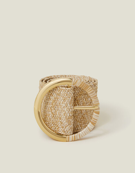 Thick Raffia Buckle Belt, Natural (NATURAL), large