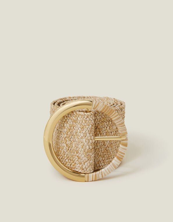 Thick Raffia Buckle Belt, Natural (NATURAL), large