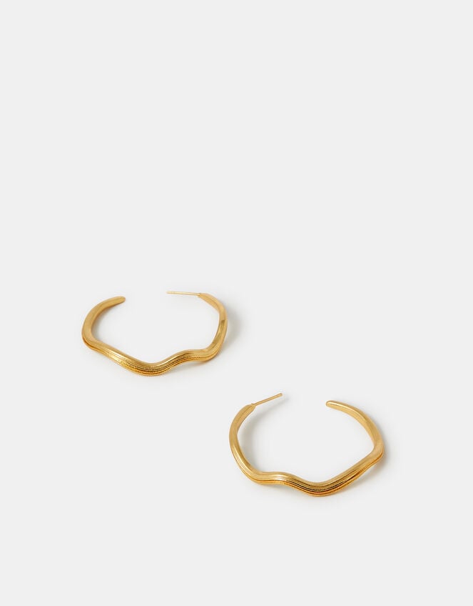 14ct Gold-Plated Wave Hoop Earrings, , large