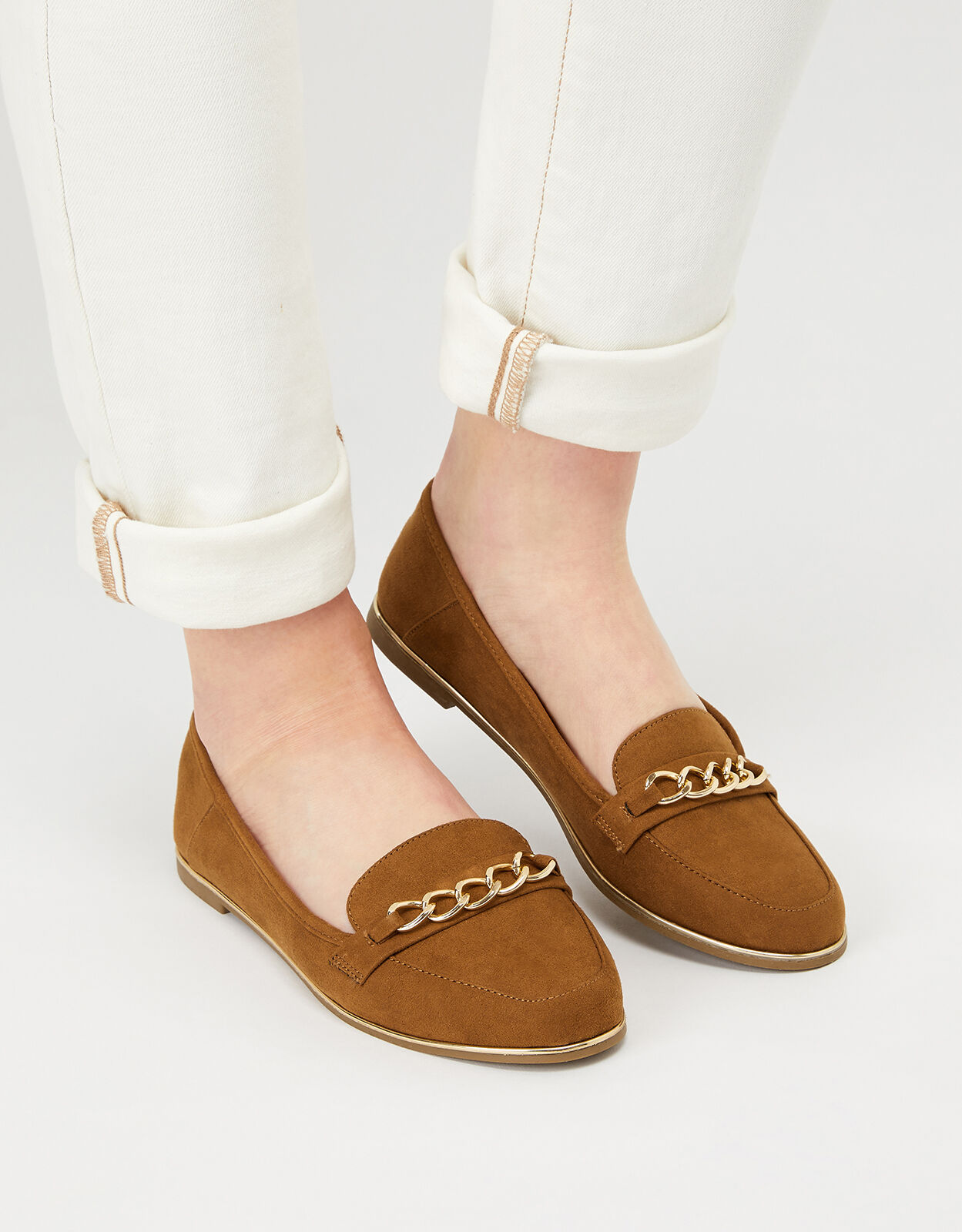 Tan flat shop loafers