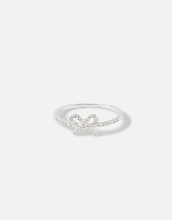 Sterling Silver Sparkle Bow Ring, White (ST CRYSTAL), large