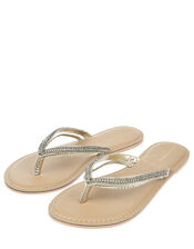 Danielle Double Strap Embellished Flip Flops, Gold (GOLD), large
