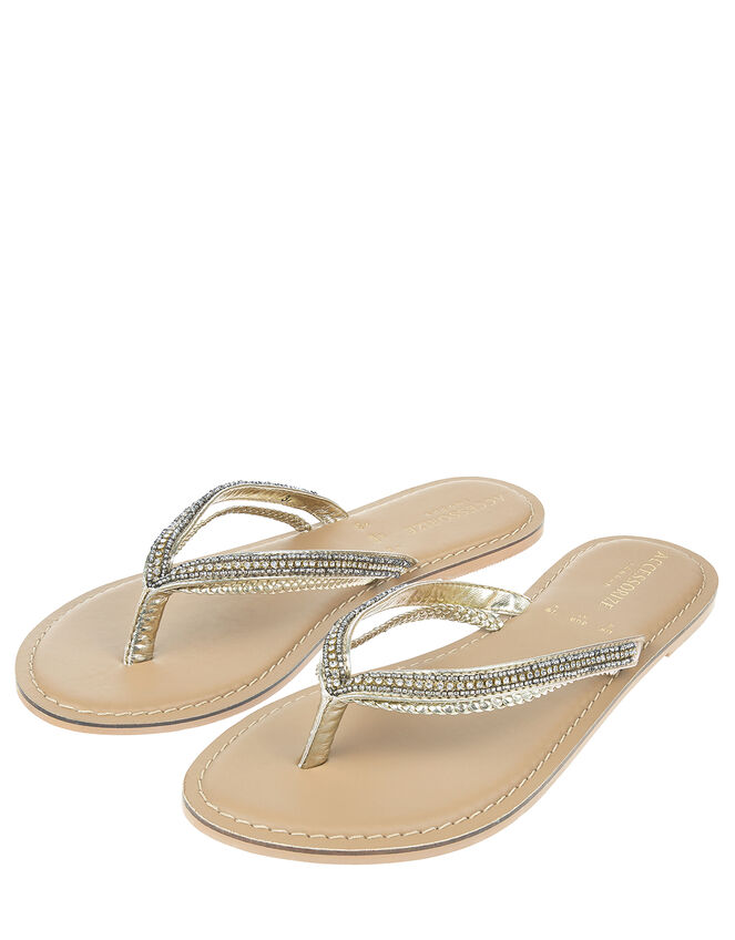 Danielle Double Strap Embellished Flip Flops, Gold (GOLD), large