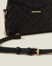 Quilted Faux Leather Cross-Body Bag, Black (BLACK), large
