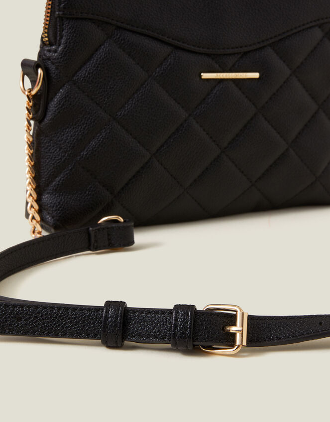 Quilted Faux Leather Cross-Body Bag, Black (BLACK), large