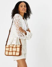 Contrast Weave Cross-Body Bag, Tan (TAN), large