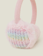 Girls Ombre Rainbow Faux Fur Ear Muffs, , large