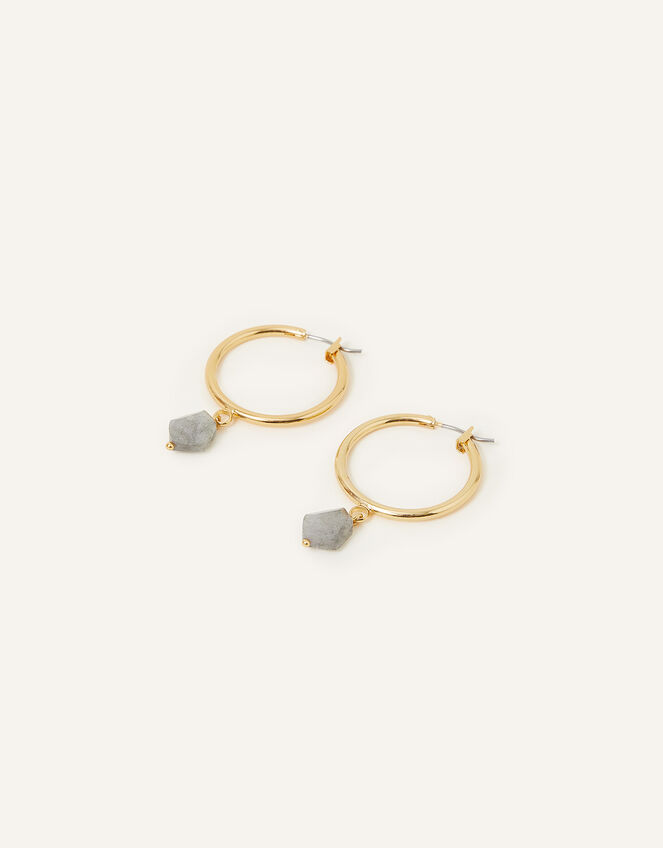 14ct Gold-Plated Labradorite Large Hoops, , large