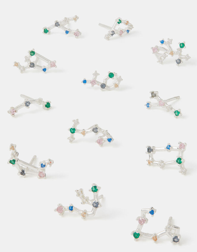 Sterling Silver Zodiac Constellation Stud Earrings, Silver (ST SILVER), large