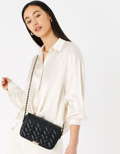 Quinn Quilted Chain Cross-Body Bag , Black (BLACK), large