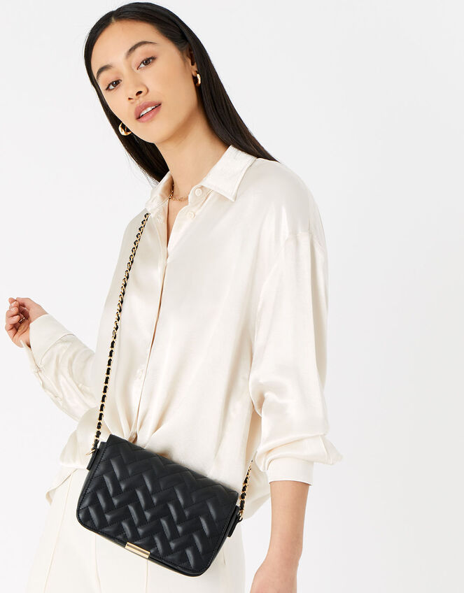 Quinn Quilted Chain Cross-Body Bag , Black (BLACK), large