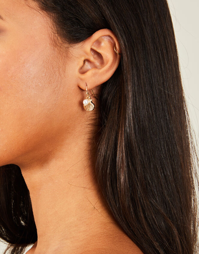 Pearly Shell Drop Earrings, , large