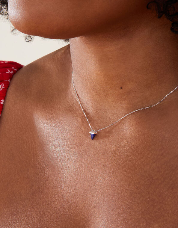Sterling Silver Lapis Lazuli Pyramid Charm Necklace, , large