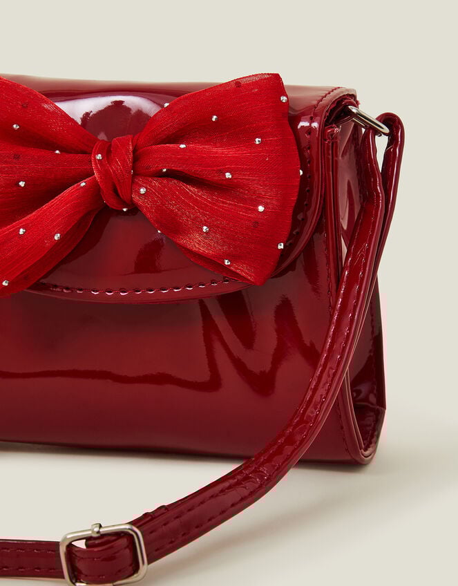 Girls Patent Diamante Bow Bag, Red (RED), large