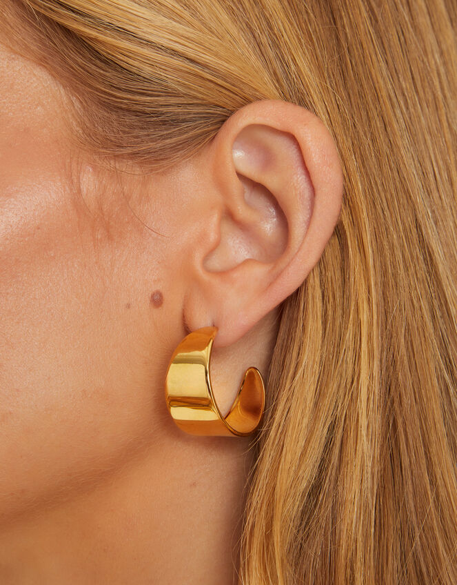 14ct Gold-Plated Stainless Steel Chunky Hoop Earrings, , large