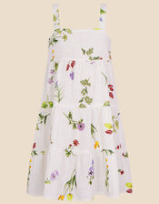 Girls Botanical Tiered Floral Print Dress, Multi (PASTEL-MULTI), large