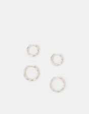 2-Pack Sterling Silver-Plated Bamboo Hoop Earrings, , large