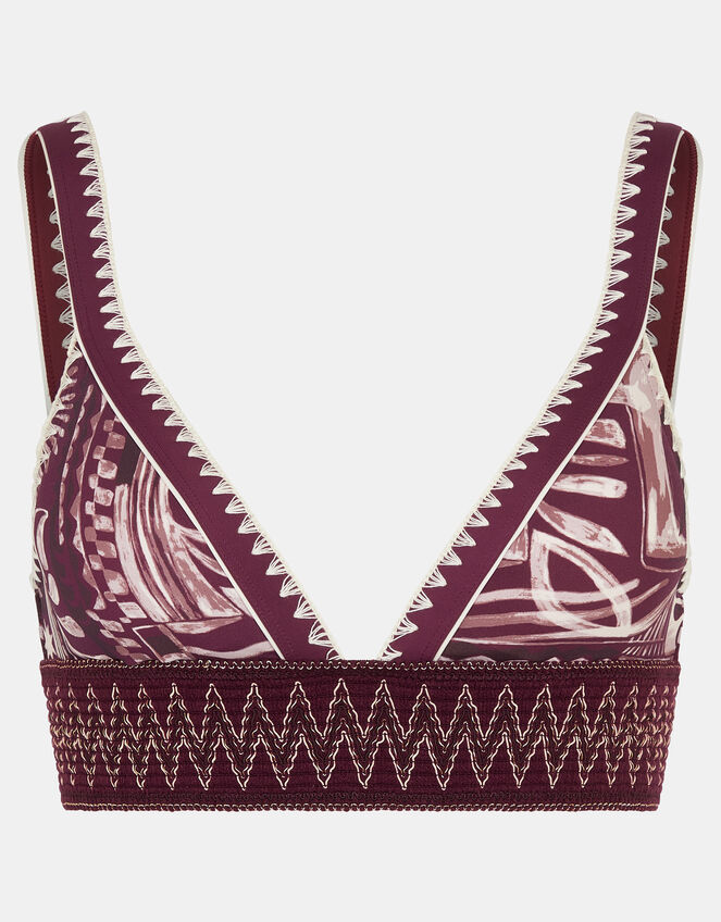 Abstract Print Band Bikini Top, Purple (PURPLE), large