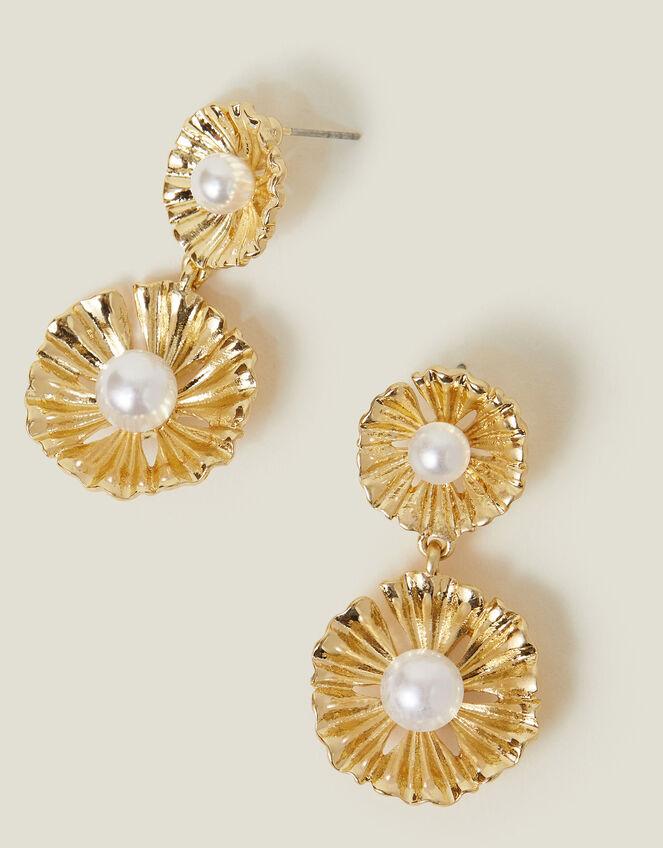Pearl Flower Drop Earrings, , large