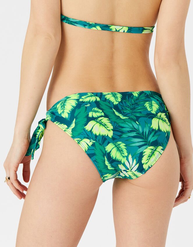 Leaf Print Tie Side Bikini Briefs, Green (GREEN), large